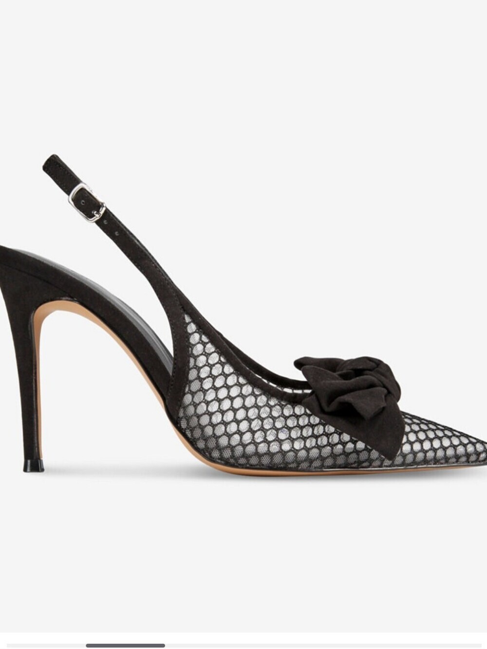 AAJ BY Aminah NEW IN BOX Black Mesh Pointed Slingback Heels with Bow